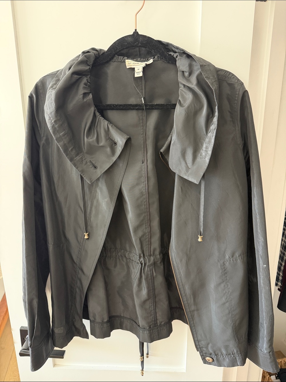 St. John Charcoal Drawstring Hooded Utility Jacket